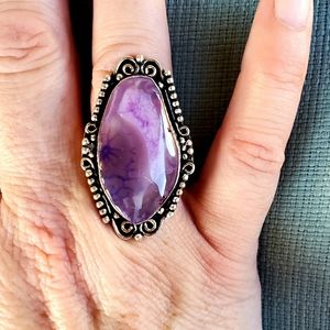 New Dragon Veins Agate 925 Silver Ring.